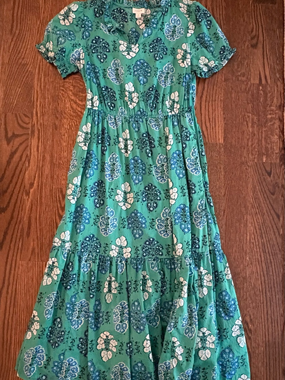J. Crew Green Floral-Print Short Sleeve Midi Dress - Size 2 - Picture 3 of 5